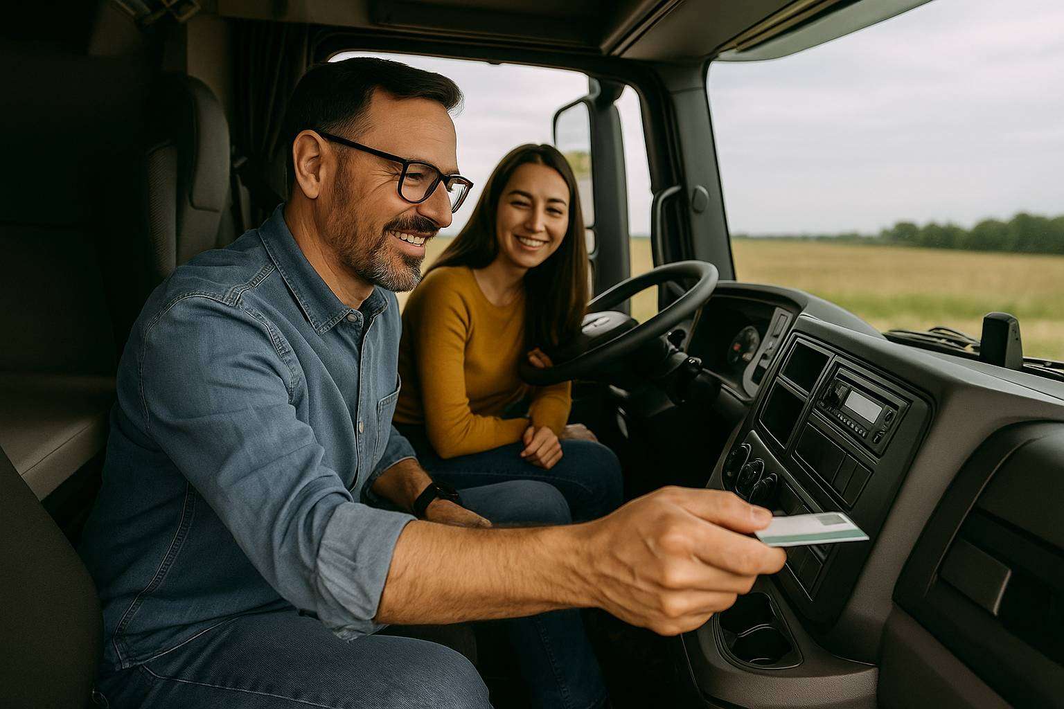 Tarjeta de tacógrafo digital en transporte profesional en camión